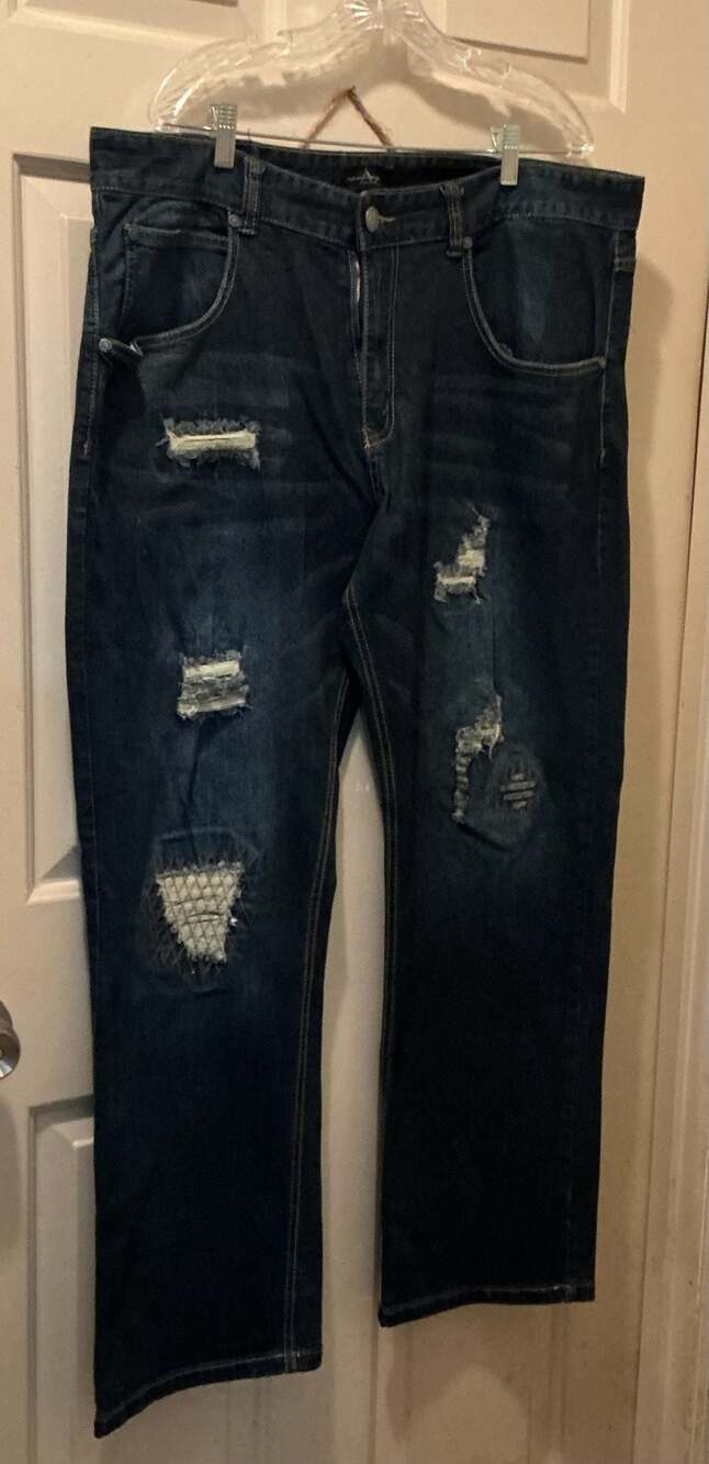 Agle A Jeans Men's Dark Wash Distressed Straight Leg Denim Pants